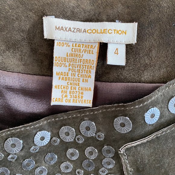 BCBG MAX AZRIA Suede A-Line Midi Skirt Side Zip Laces Studs Size 4 Knee Length - Picture 3 of 14